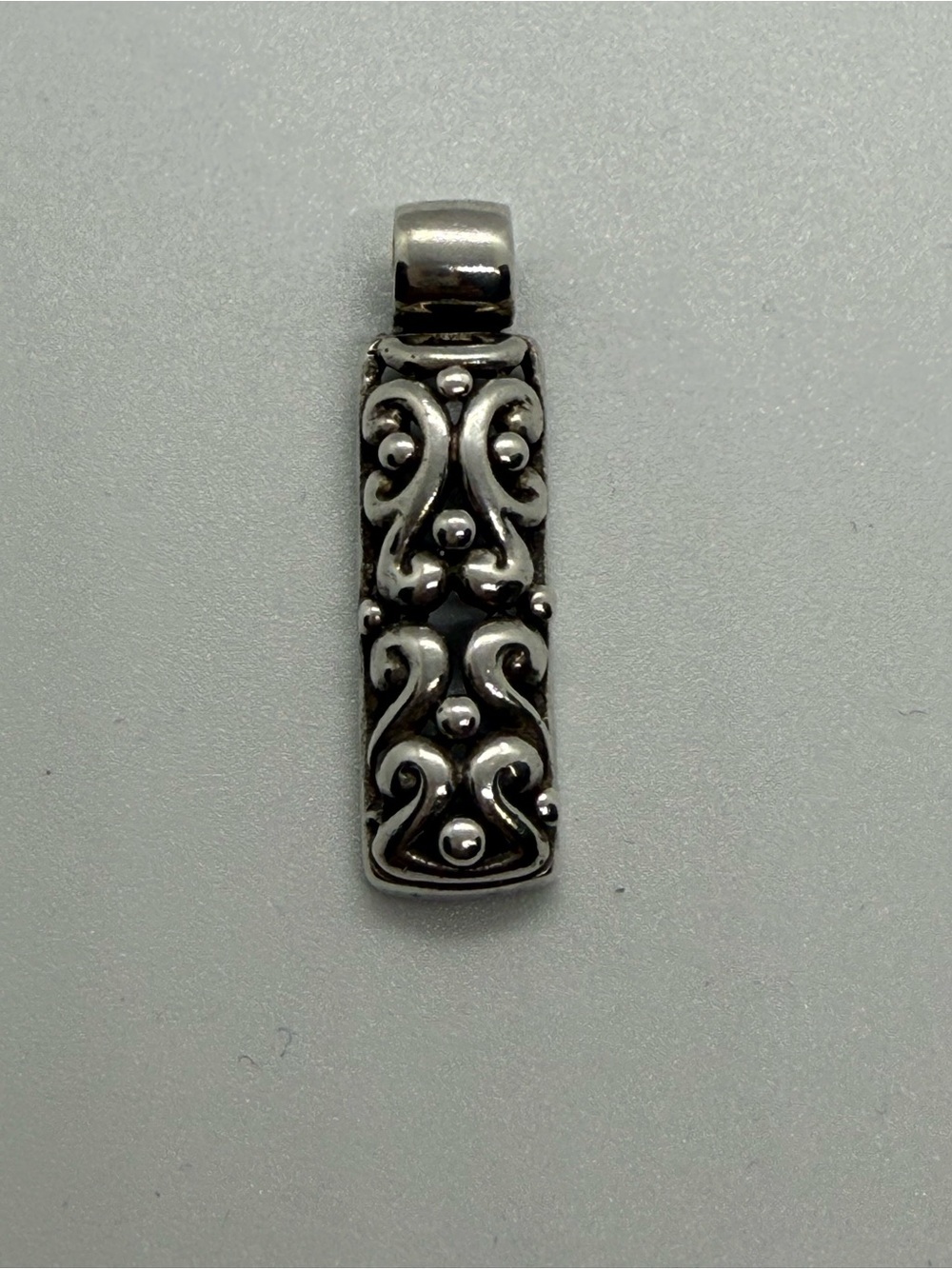 Sterling Silver 925 Scroll Filigree Rectangle Pendant Artisan Boho